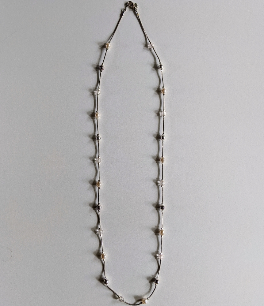 Long Silver Beaded Necklace